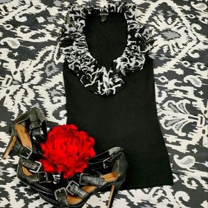 White House Black Market Black and White Silk Dress Shirt Size XXS